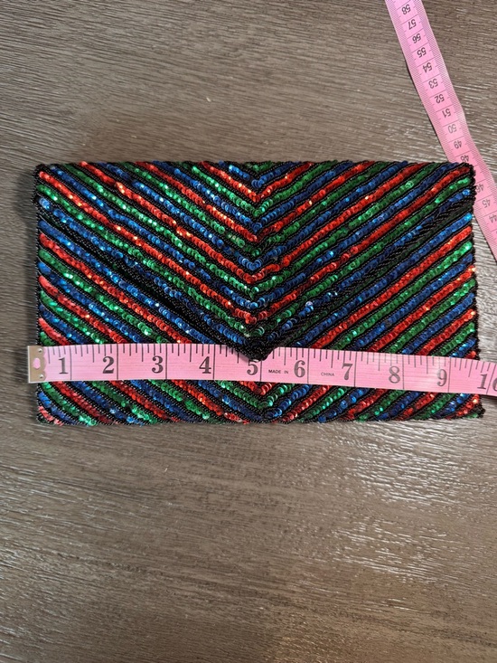 Vintage Beaded Sequin Clutch Purse Black Red Green Blue - Picture 7 of 8